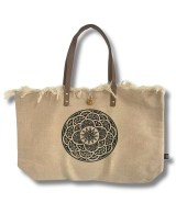 Bolso Grande de Lona Natural con Asas de Piel