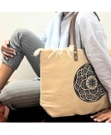 Bolso Grande de Lona Natural con Asas de Piel