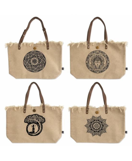 Bolso grande de lona de algodón con diseño geométrico para uso diario y escapadas.